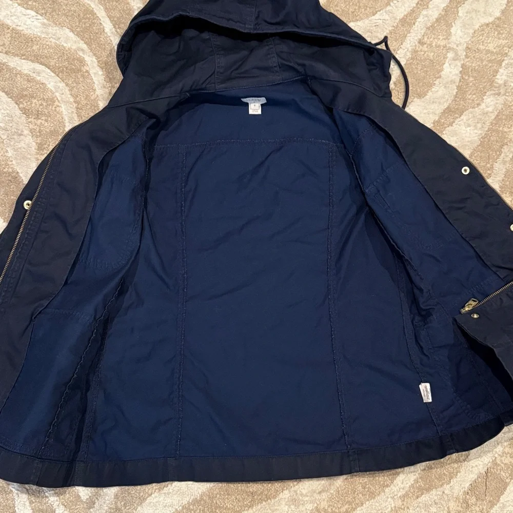 J. Crew Resin Navy Utility Jacket with Hood
